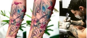 Veja a tatuagem anime Cavaleiros do Zodíaco feita na Tijuca por Ricardo Marinho. Albafica de Peixes em estilo colorido com traços precisos.