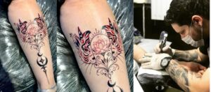 Tatuagem feminina na panturrilha na Tijuca com tigre e flor de lótus. Conheça o significado e agende com Ricardo Marinho.
