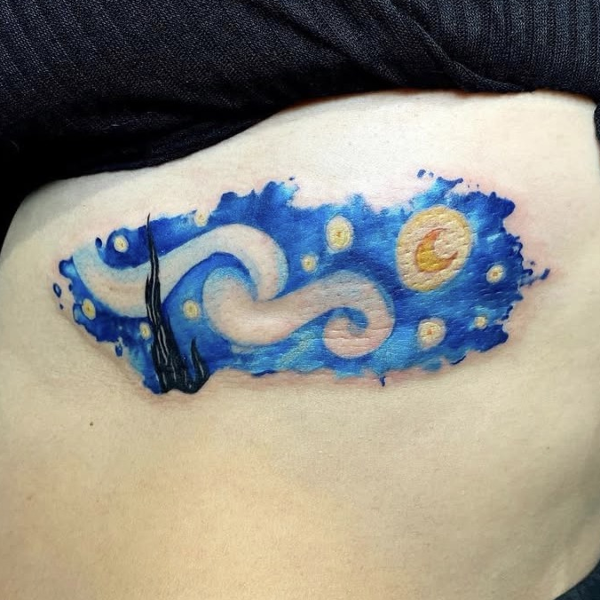 Tatuagem inspirada em pintura com efeito de aquarela por Ricardo Marinho