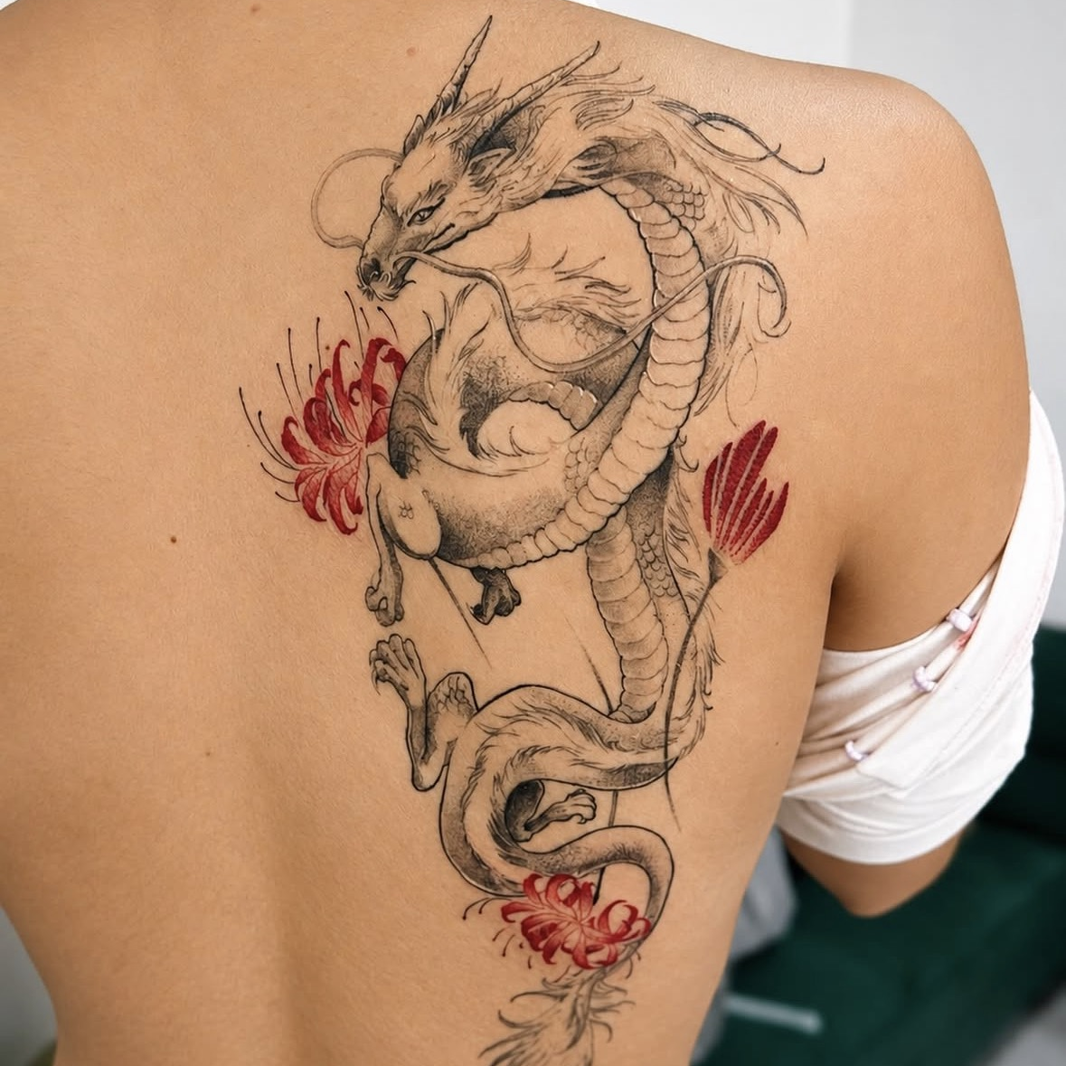 Tatuagem oriental de dragão nas costas por Ricardo Marinho